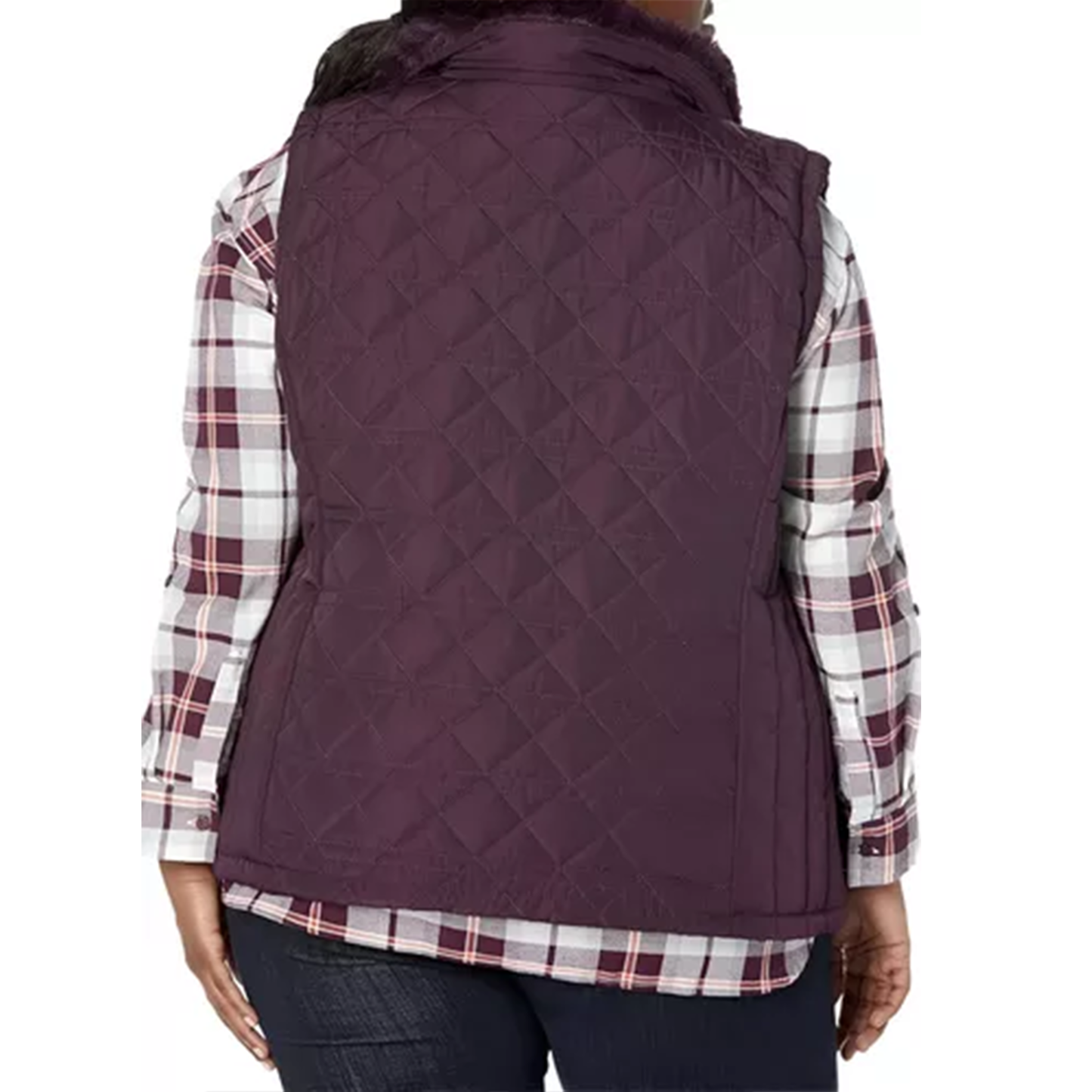 Chaleco Calvin Klein Acolchado Ladrillo Con Cuello De Piel