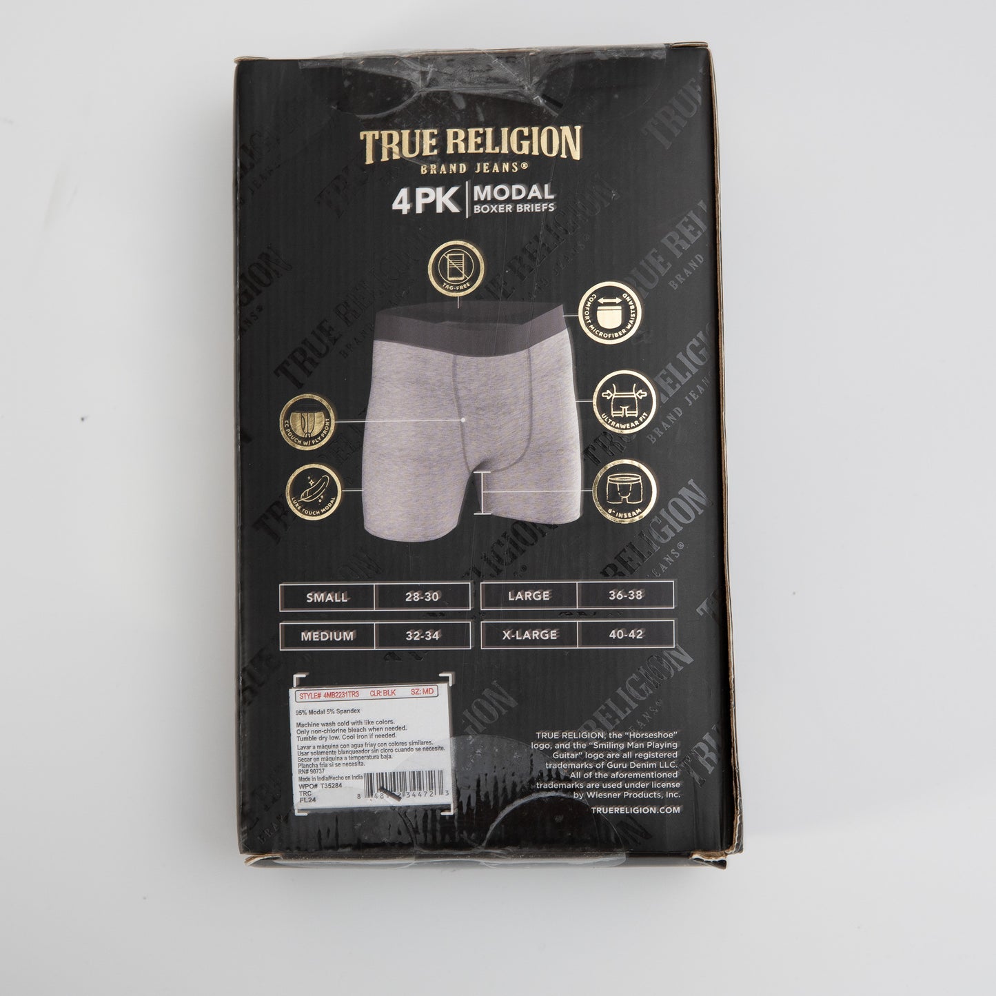 True Religion Bóxer Modal Briefs Para Hombre, 4 Pack