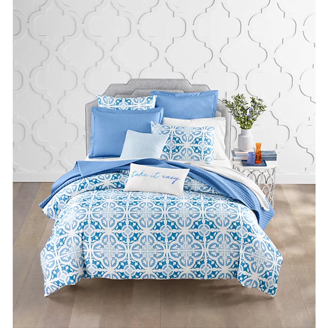 Juego de colchas Queen 4 pzs Charter Club Damask Collection Blanco/ Azul