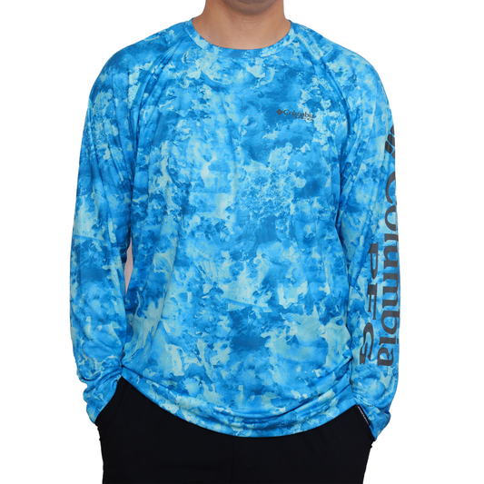 Playera manga larga Columbia Super Deep Wave Camuflaje Azul para Hombre