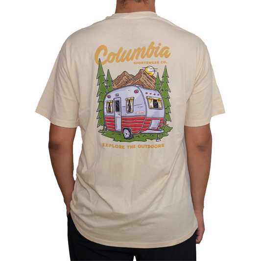 Playera manga corta Columbia Camper Explore The Outdoors Crema para Hombre