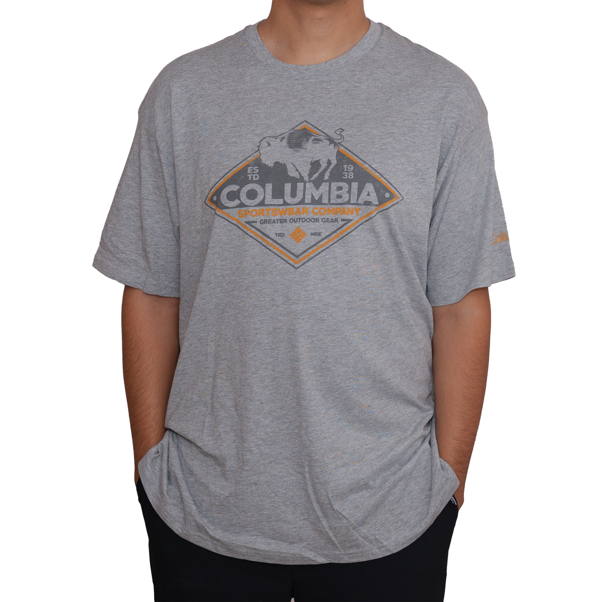 Playera manga corta Columbia Diamond Bison Gris para Hombre