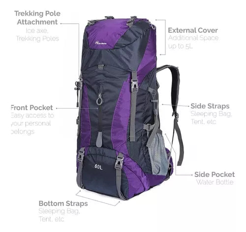 Mochila Outdoormaster Senderismo 60l Cobertura Impermeable