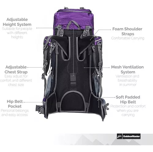 Mochila Outdoormaster Senderismo 60l Cobertura Impermeable