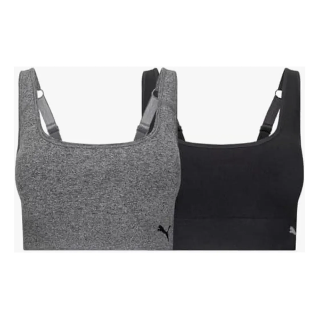 2 pack Sport Bra Puma Seamless Sport Bra Square Design Negro/Gris para Mujer