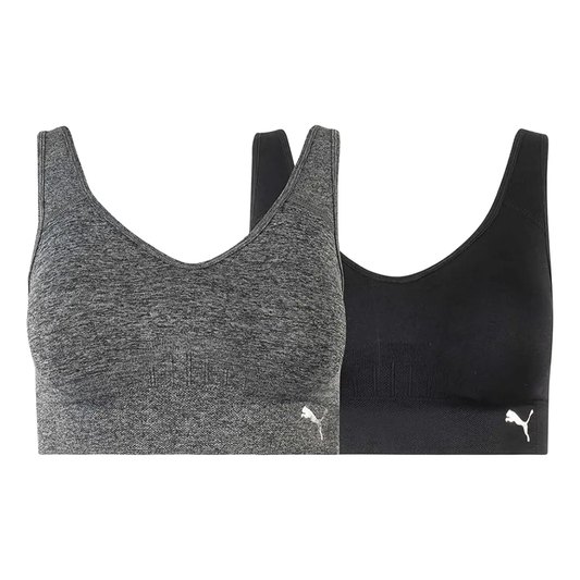2 pack Sport Bra Puma Seamless DryCell Gris/Negro Logo N para Mujer