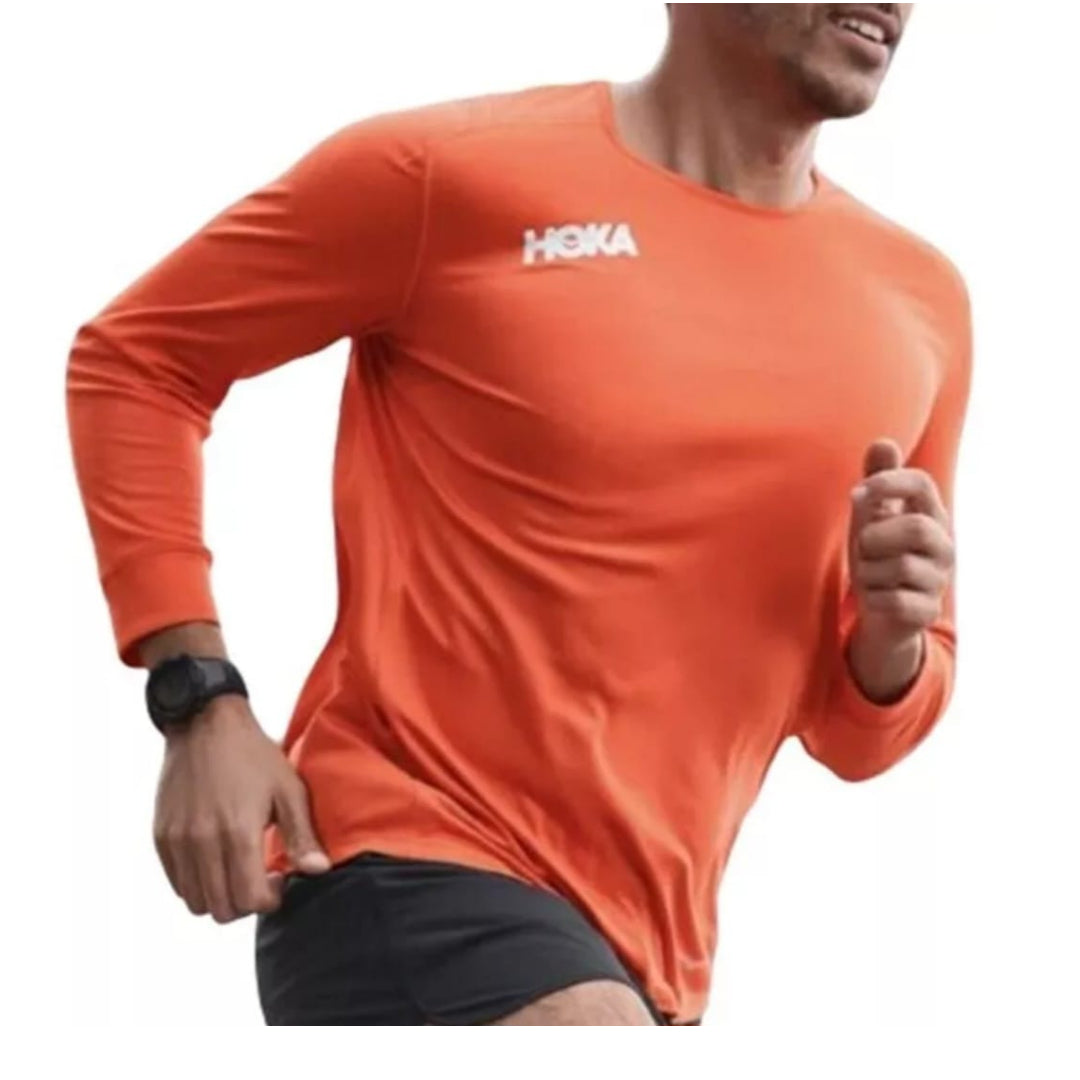 Playera Hoka Runners  3/4 Naranja Hombre