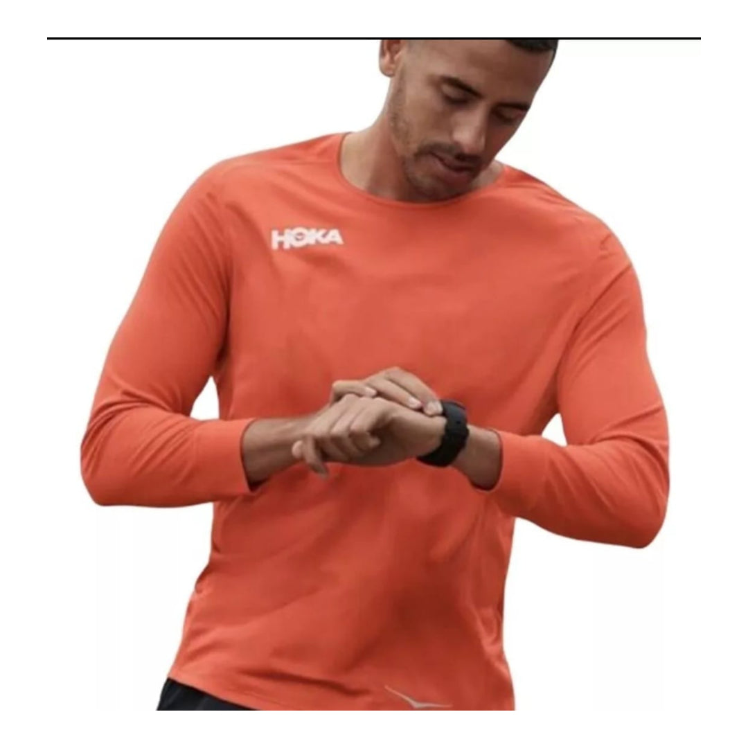 Playera Hoka Runners  3/4 Naranja Hombre