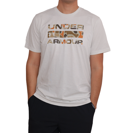 Playera manga corta Under Armour Stacked Logo Fill Hueso para Hombre